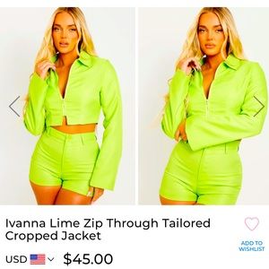 Green high waist shorts and crop jacket set